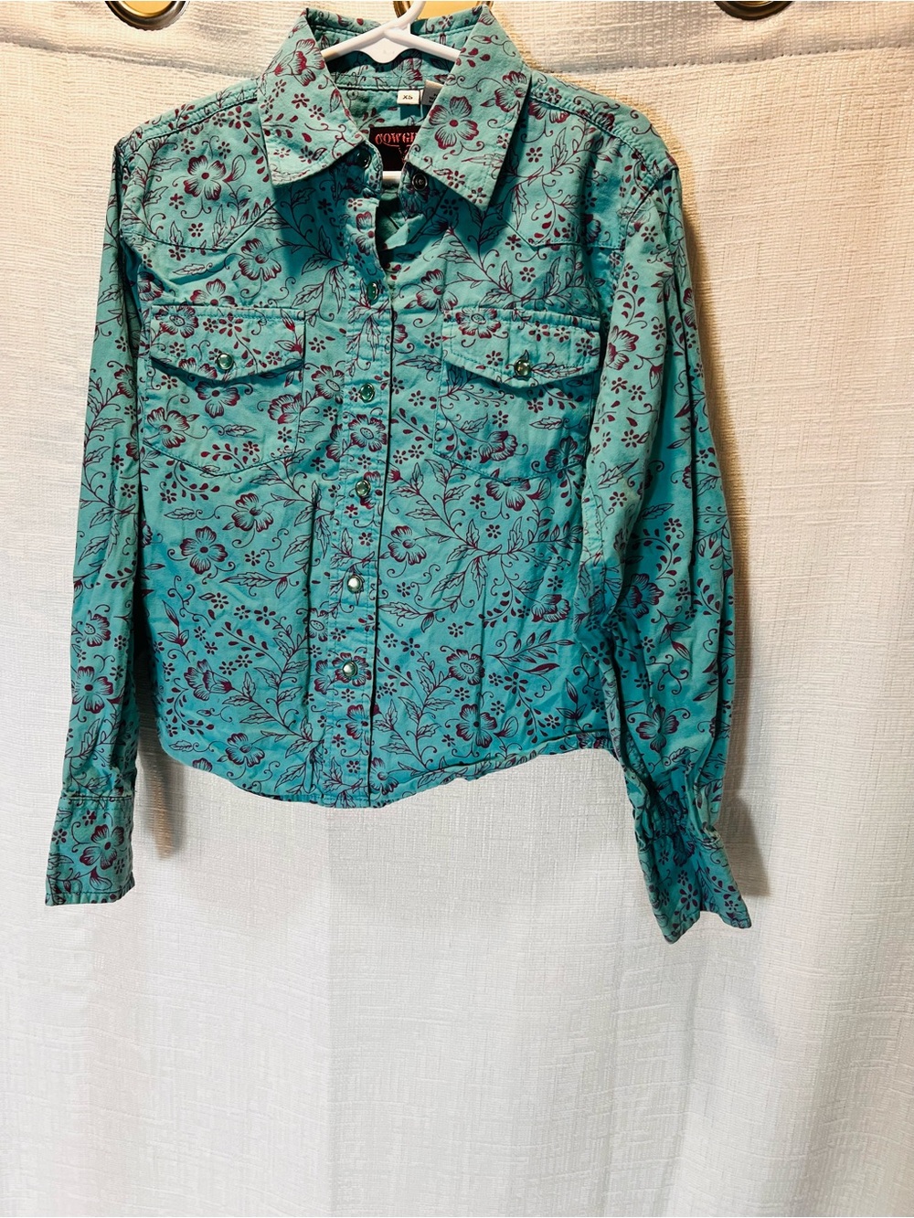 Girls' Teal Floral Button-Up Shirt